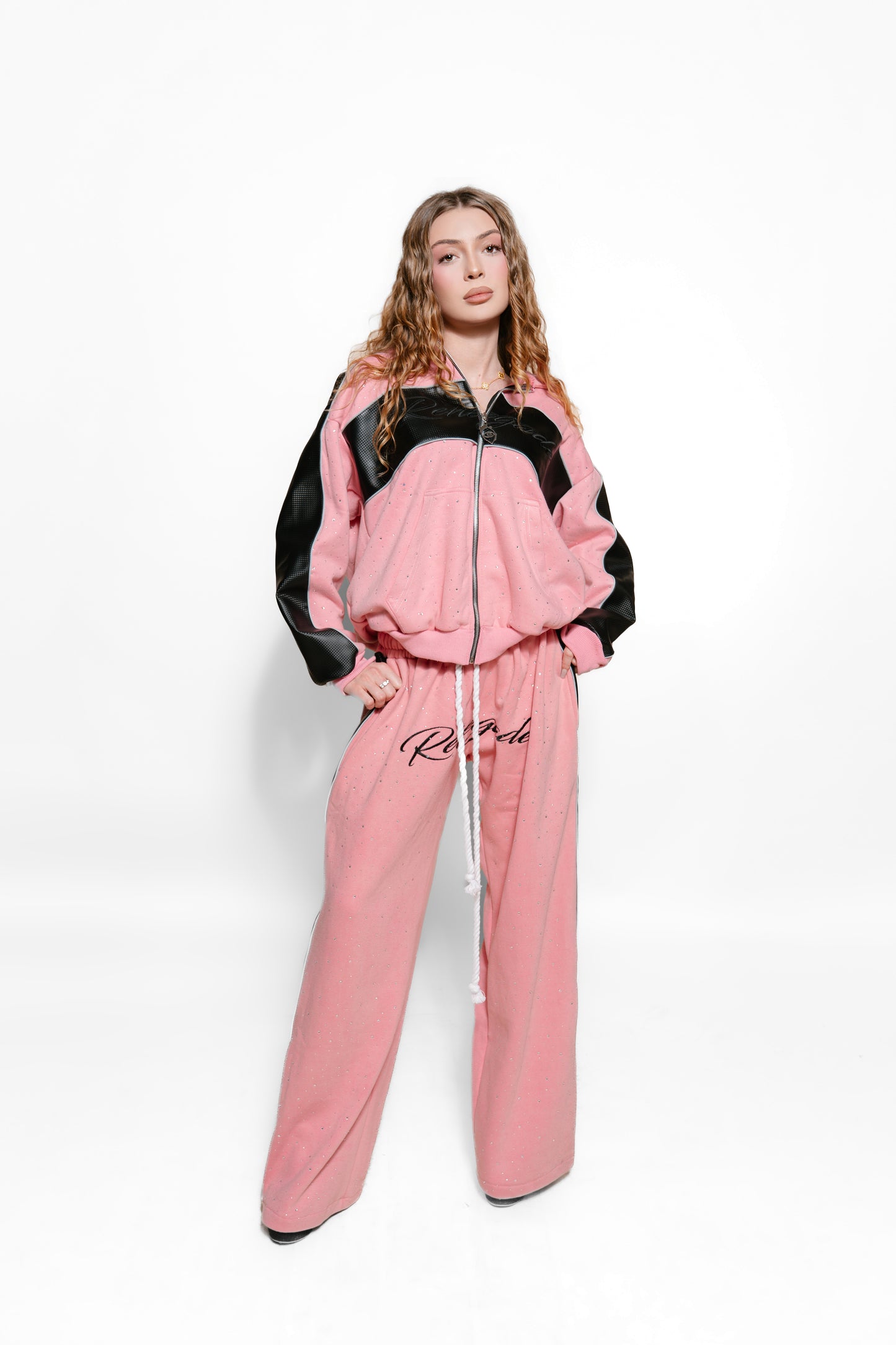 Pink Carbon Rhinestone Hoodie